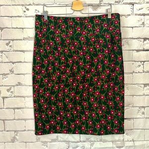 Floral Pencil Skirt - Black and Red